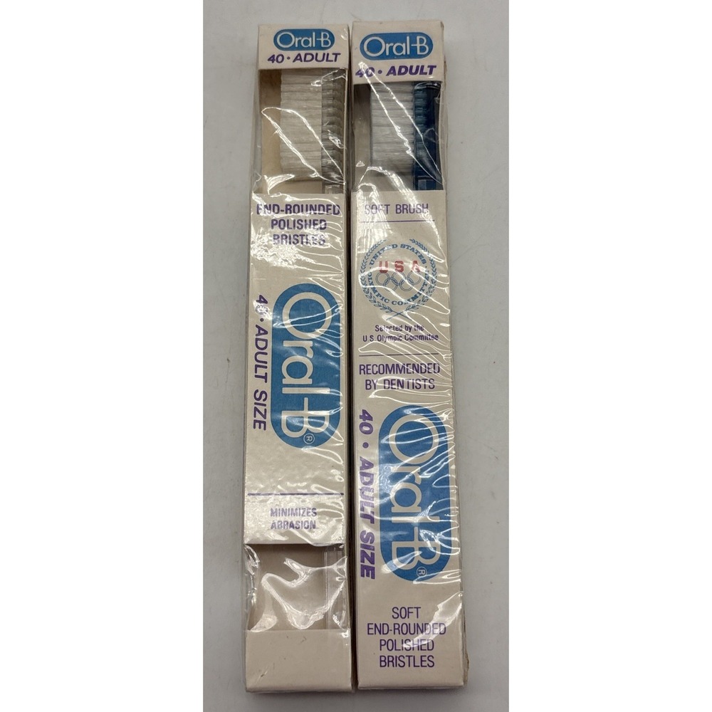 2- Vintage Oral-B Soft Regular 40 Straight Toothbrush 1980's NEW / SEALED